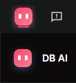 The pink DB AI button in the App top bar, above the DB AI side-panel heading.